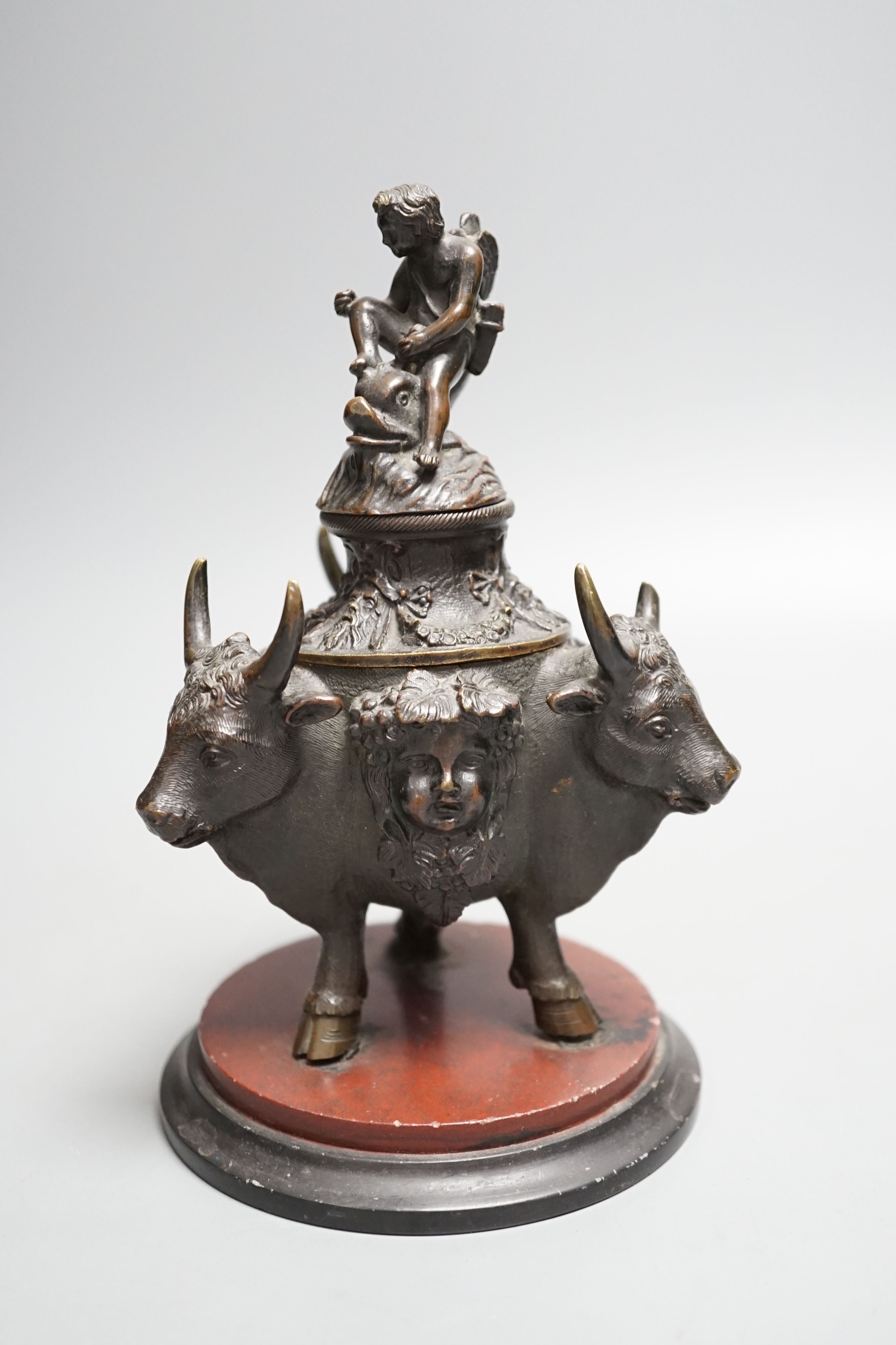 A classical revival bronze inkwell and cover, late 19th century - 18cm tall